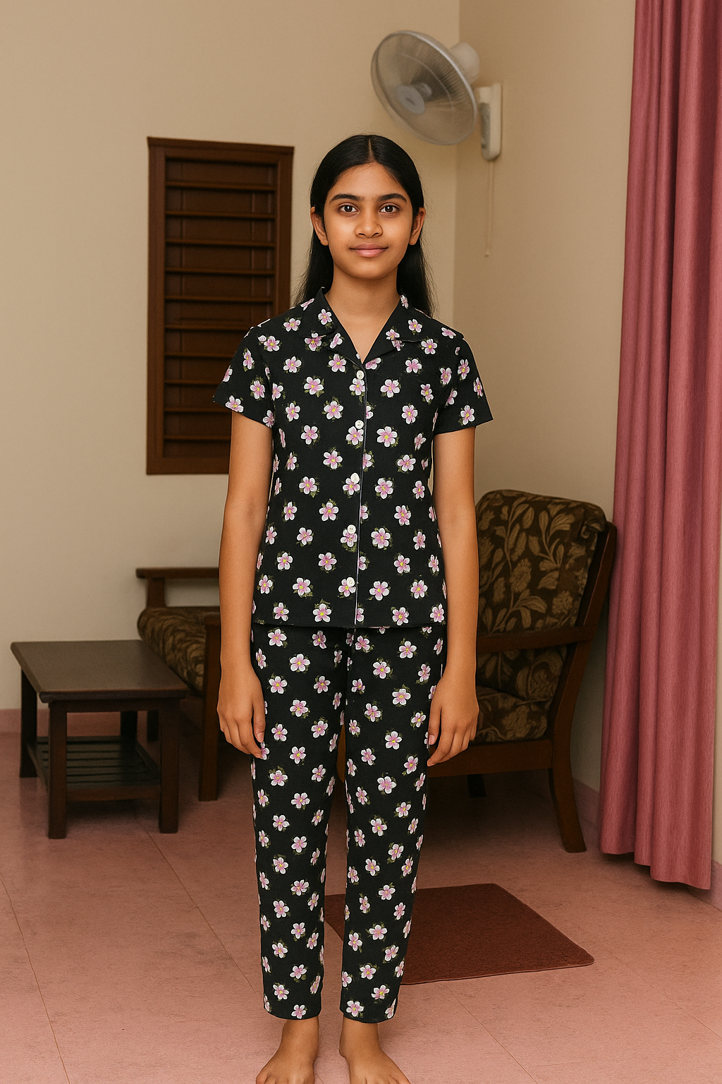 Girl Half Sleeve Pant Collar Set